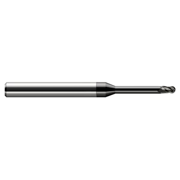 Miniature End Mill - Ball - Long Reach, Stub Flute, 0.1000", Shank Dia.: 1/8"